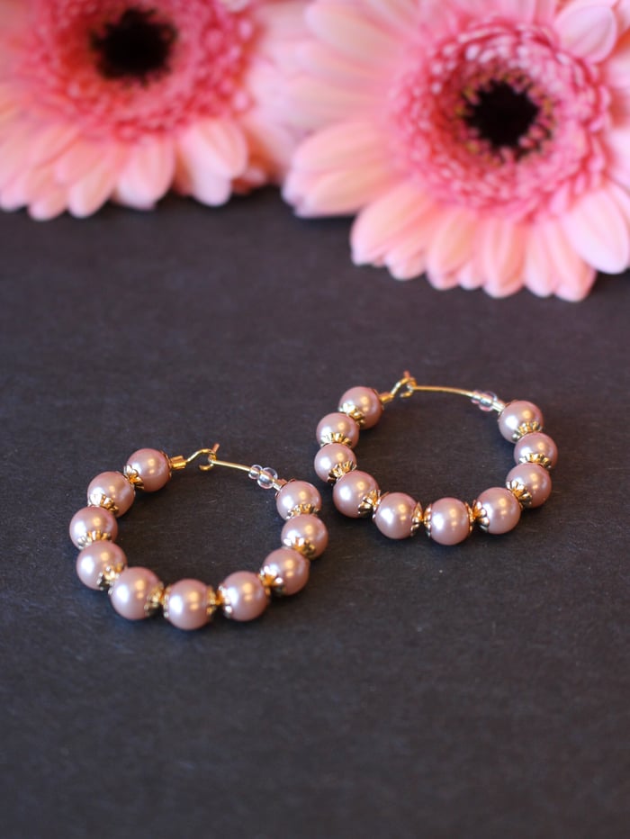 Pink Pearl Hoop Earrings image