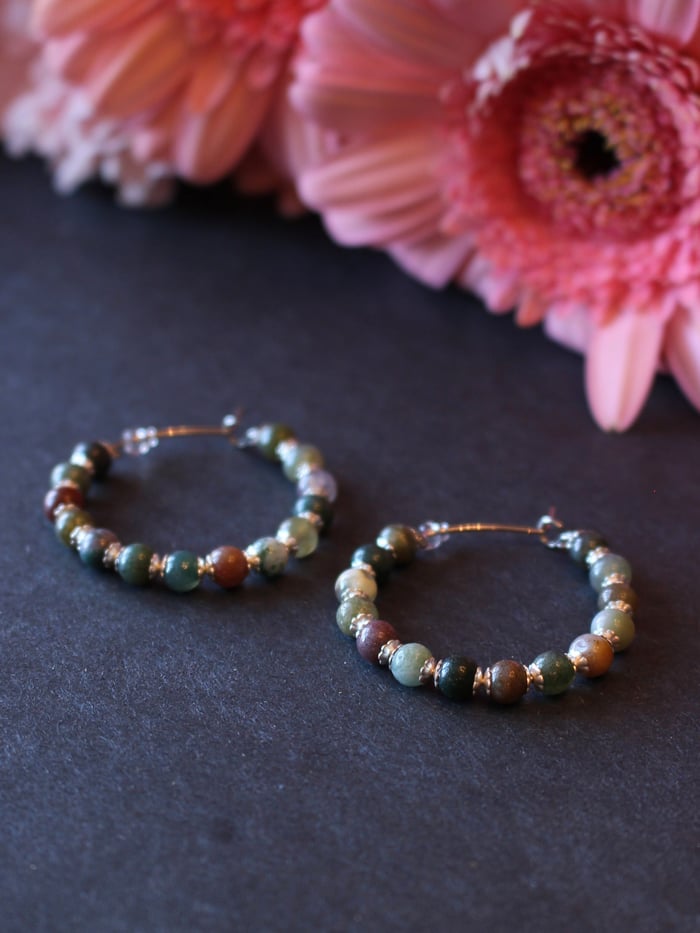 Indian Agate Hoop Earrings image